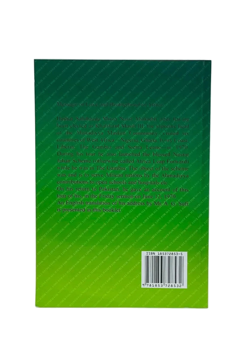The back cover of a book, featuring a green gradient background with small black text, a barcode in the lower right, and a faint repeating watermark pattern.
