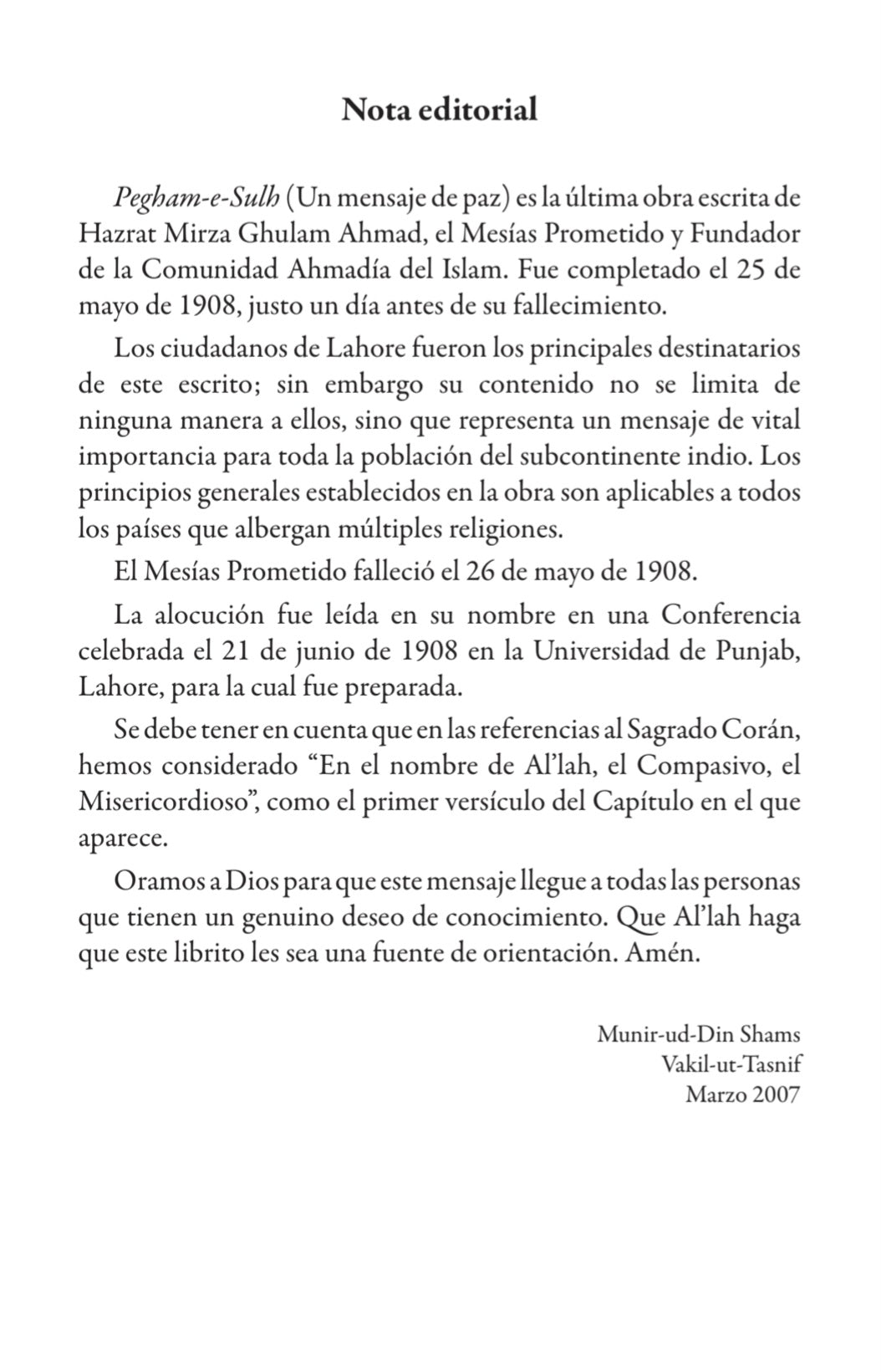 Un Mensaje de Paz