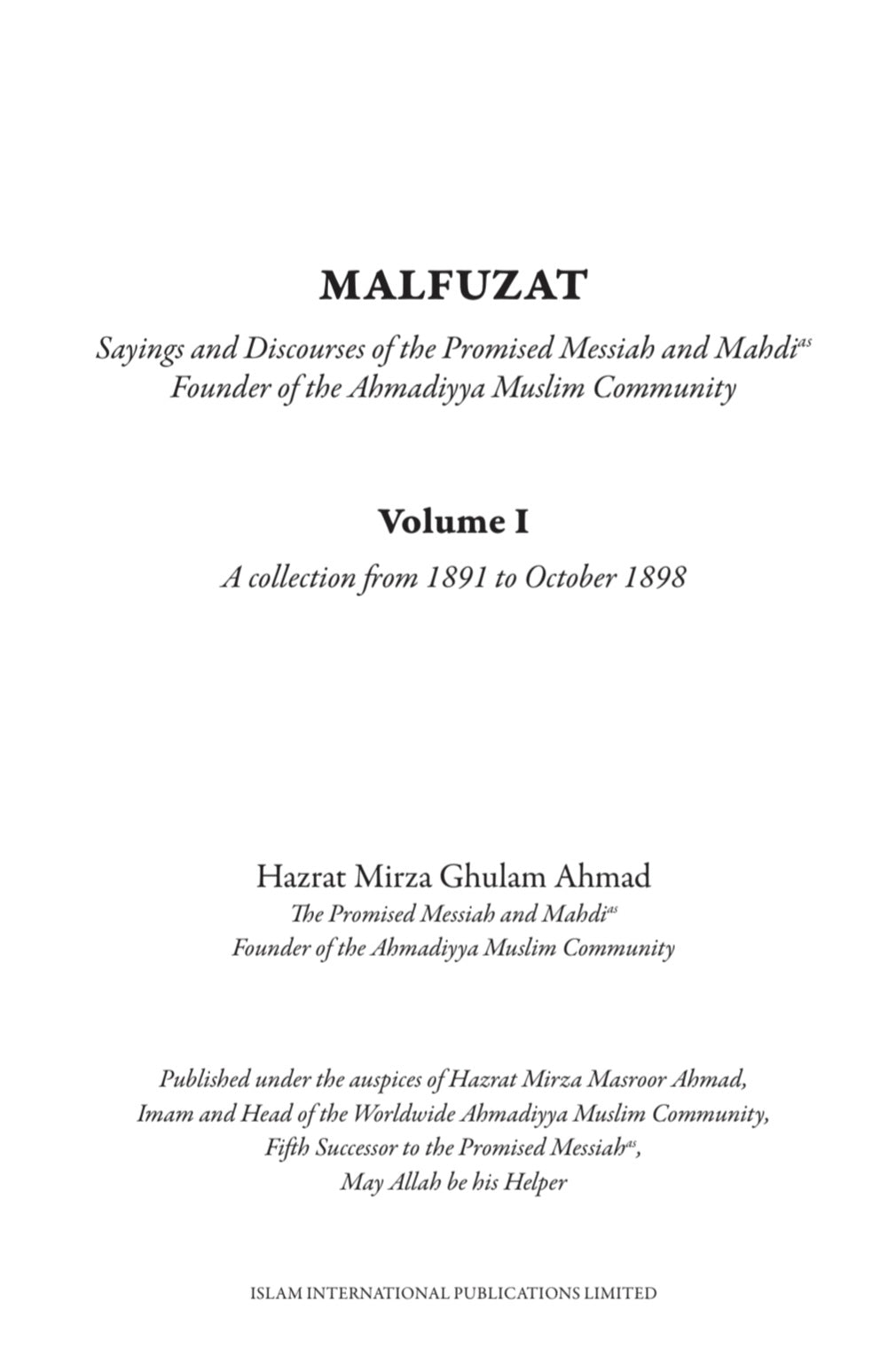 Malfuzat Volume 1