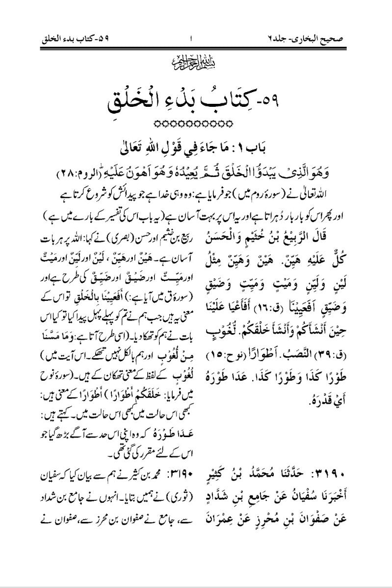 صحیح البخاری جلد ششم ؛حدیث نمبر 3190 تا 3488