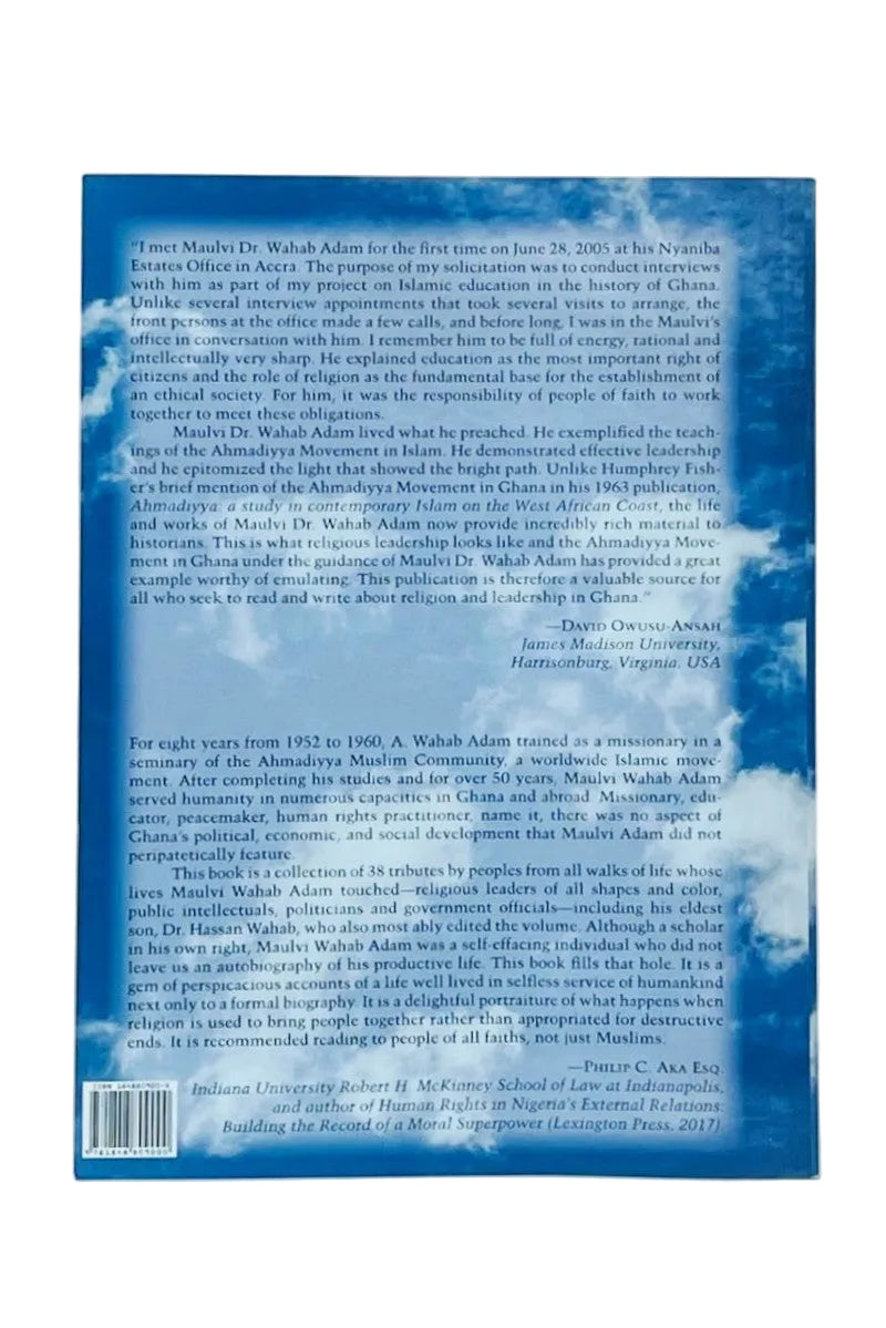Blue backcover with white clouds and black text