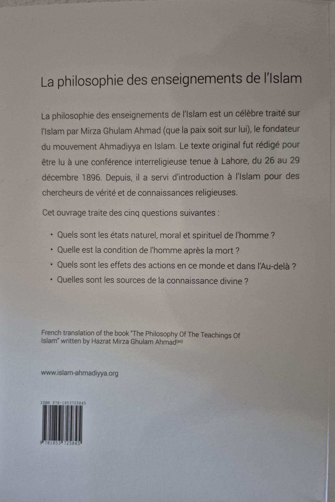 The Philosophy of The Teaching of Islam (French Language)