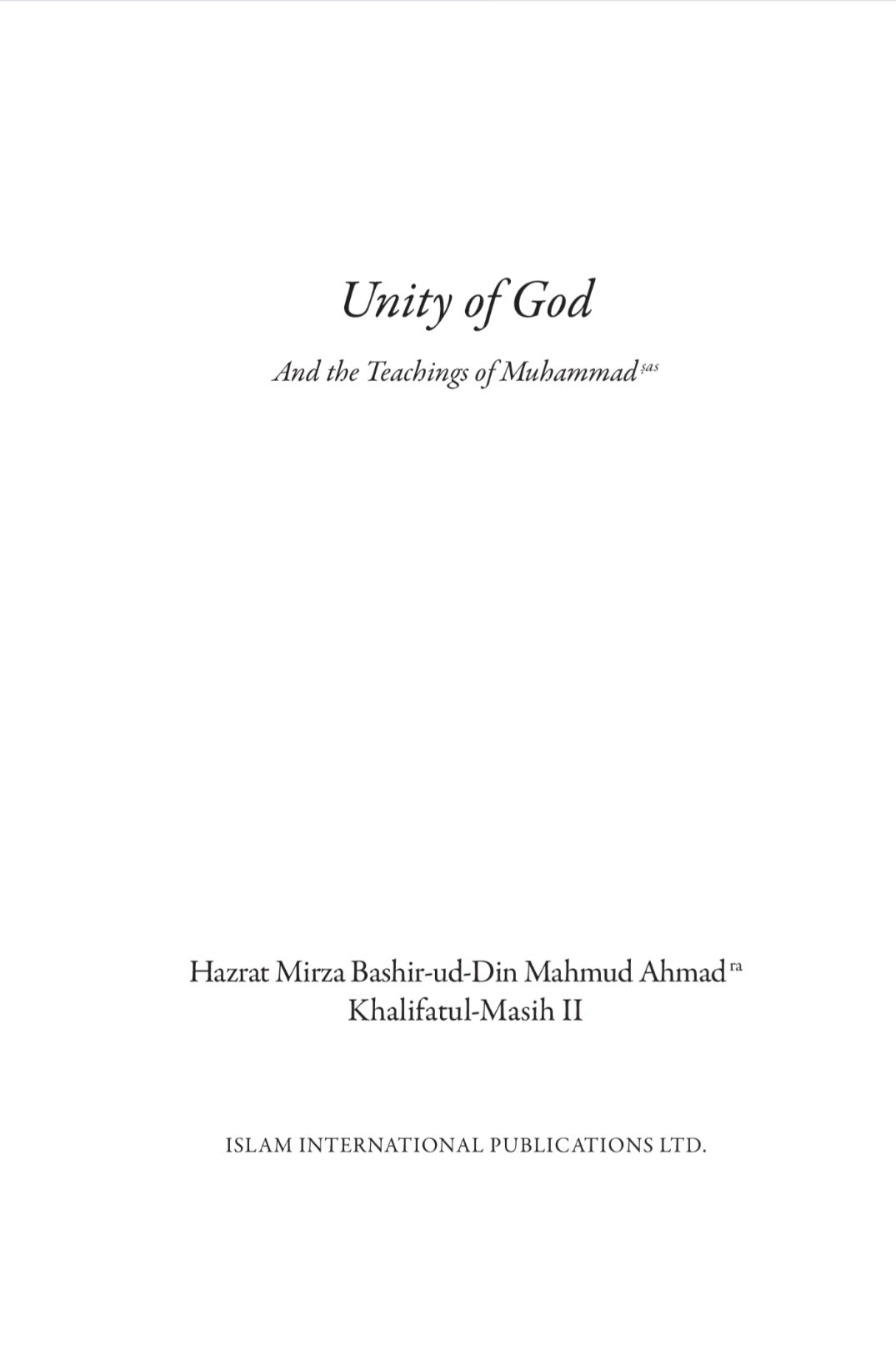 Unity Of God And The Teachings Of Muhammad (pbuh)