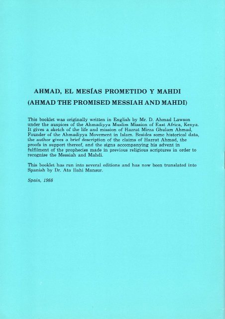 Ahmad the Promised Messiah and Mahdi (Spanish)