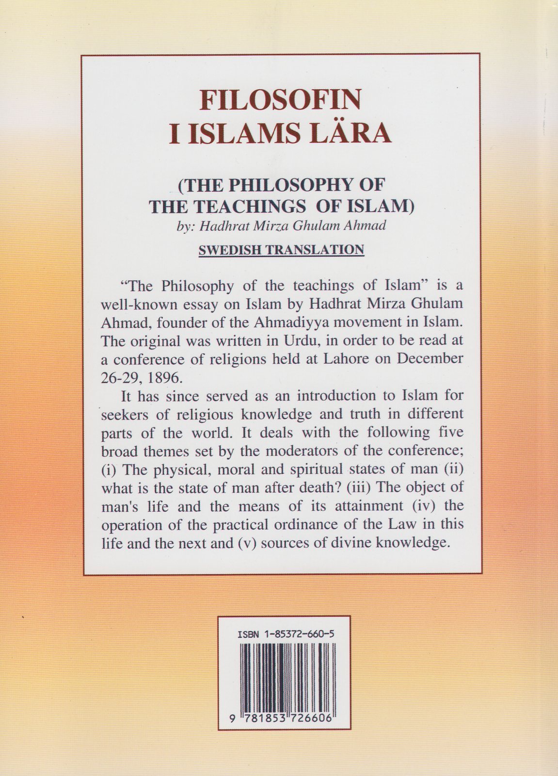 The Philosophy of The Teaching of Islam (Swedish Language)