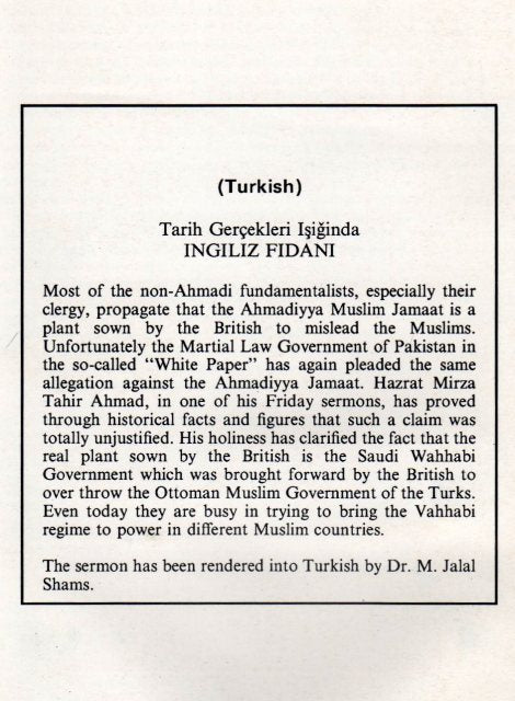 Is Jamaat Ahmadiyya plant of the British?