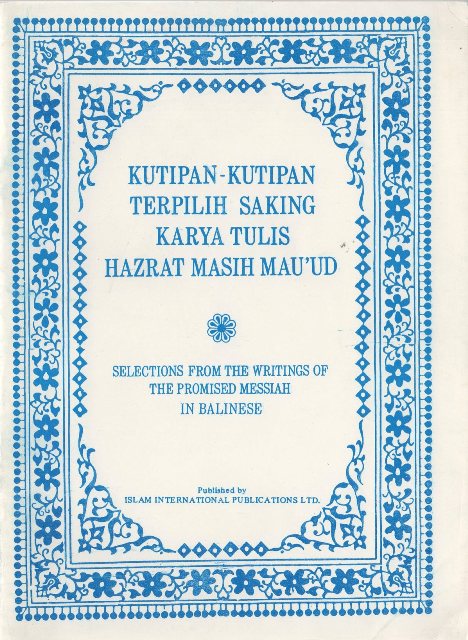 Selection from the writings of the Promised Messiah