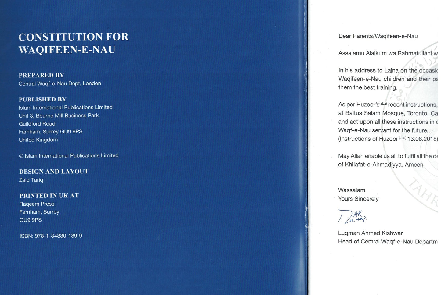 Constitution For Waqfeen-e-Nau
