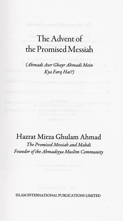 The Advent of the Promised Messiah