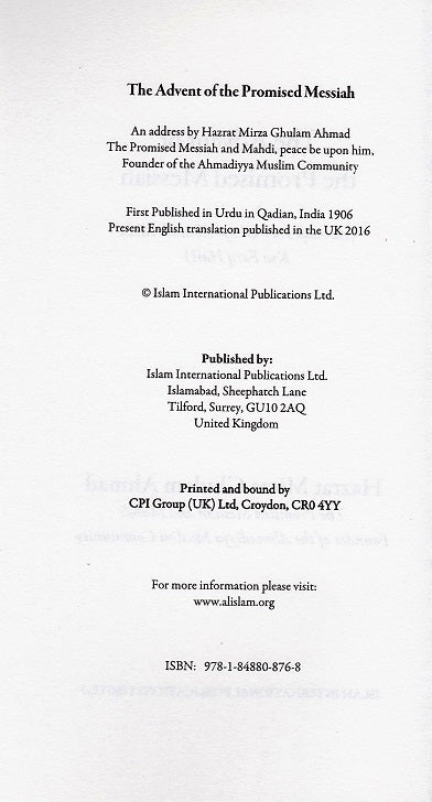 The Advent of the Promised Messiah