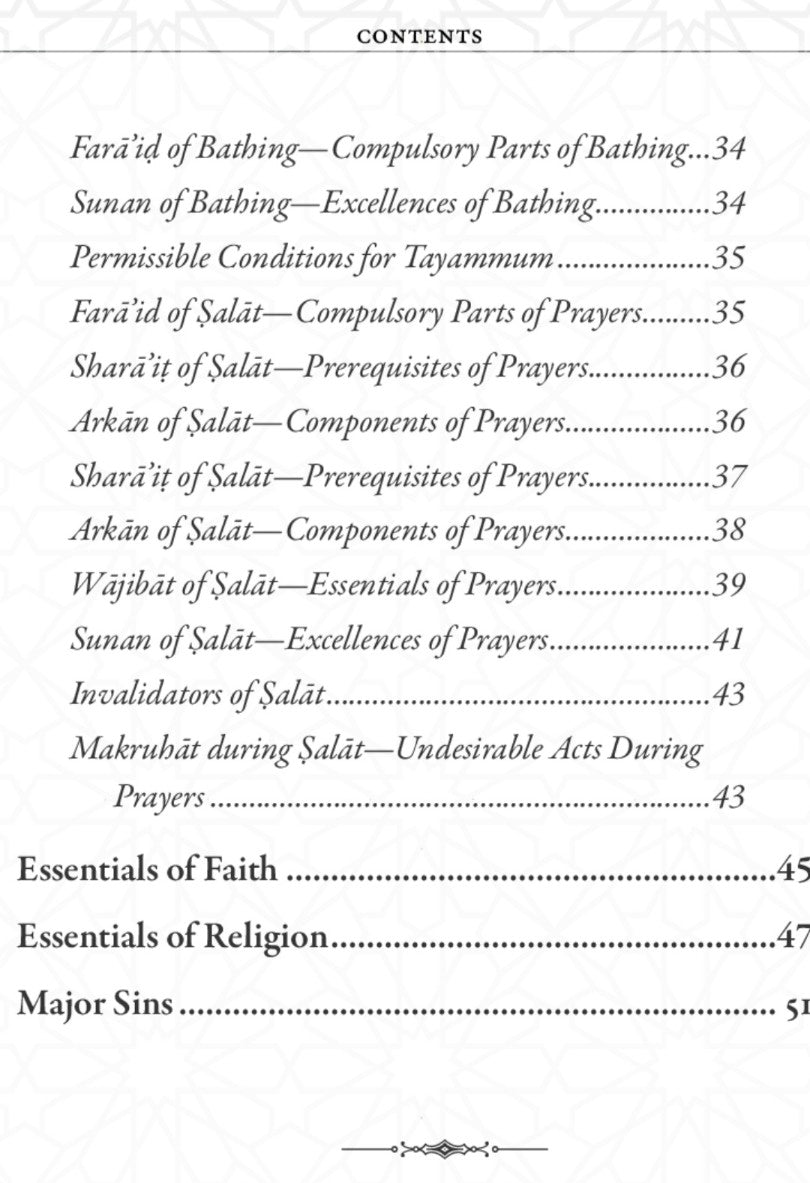 Table of contents for a religious text on prayers, and faith.