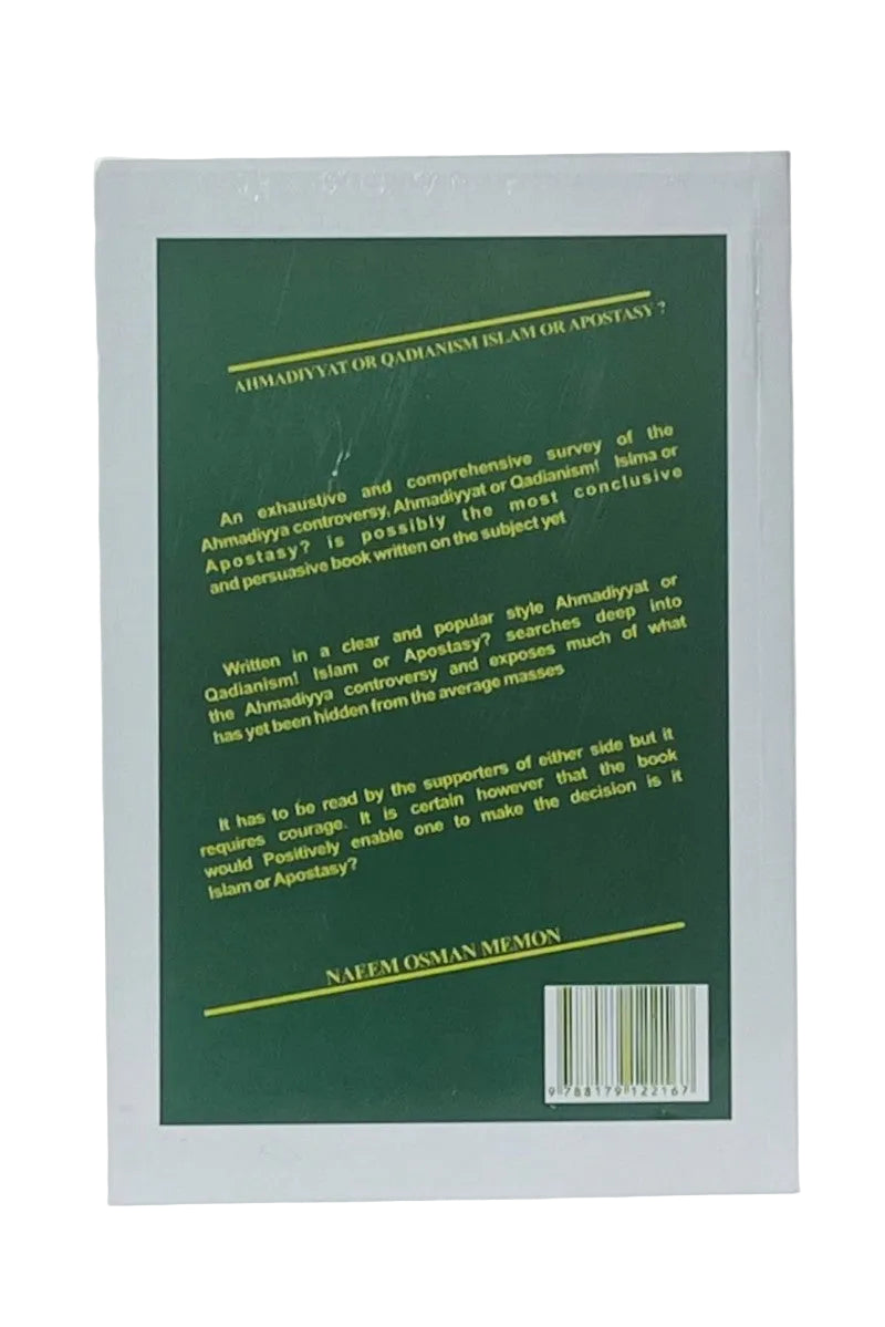 Book cover with text and a barcode on a green background