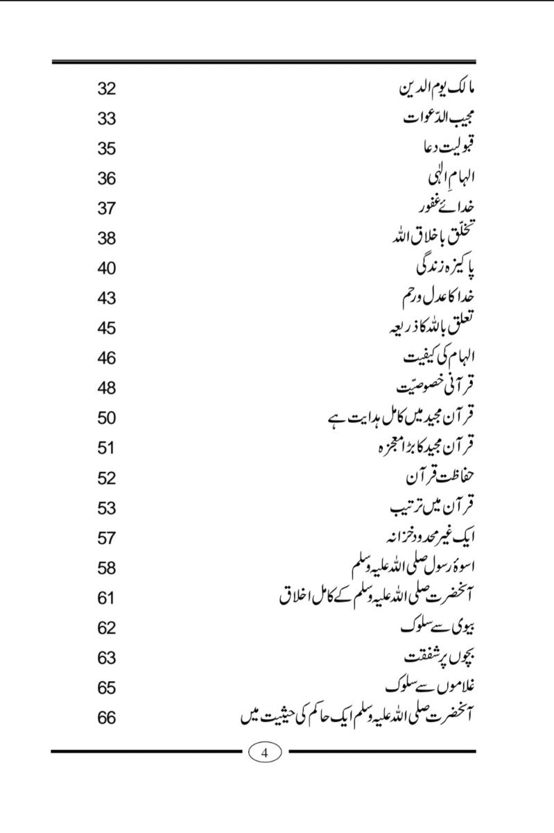 A scanned page from a book or document in Urdu featuring a numbered list from 32 to 66 on a white page with black text.