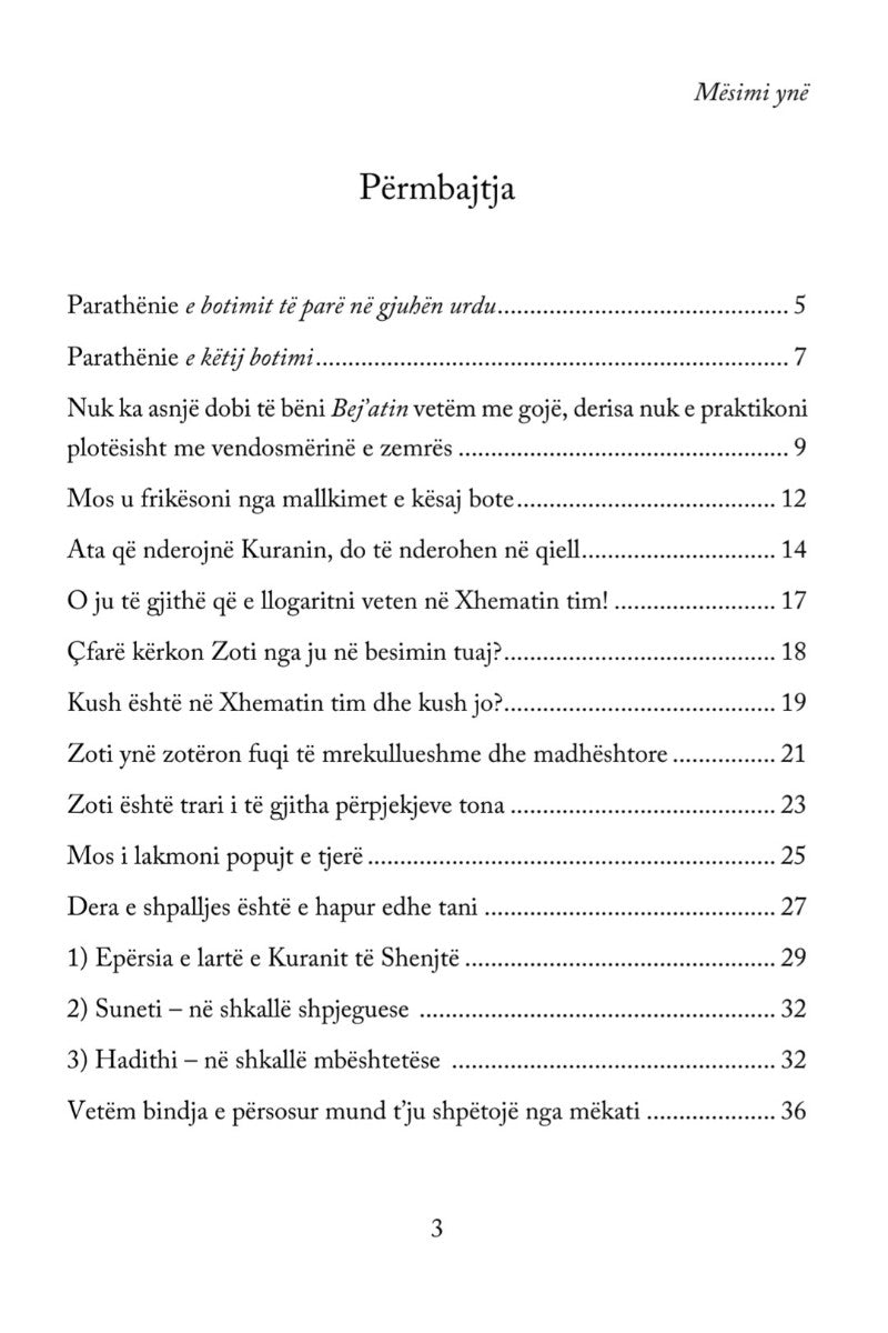 Table of contents or index page with text in Albanian 