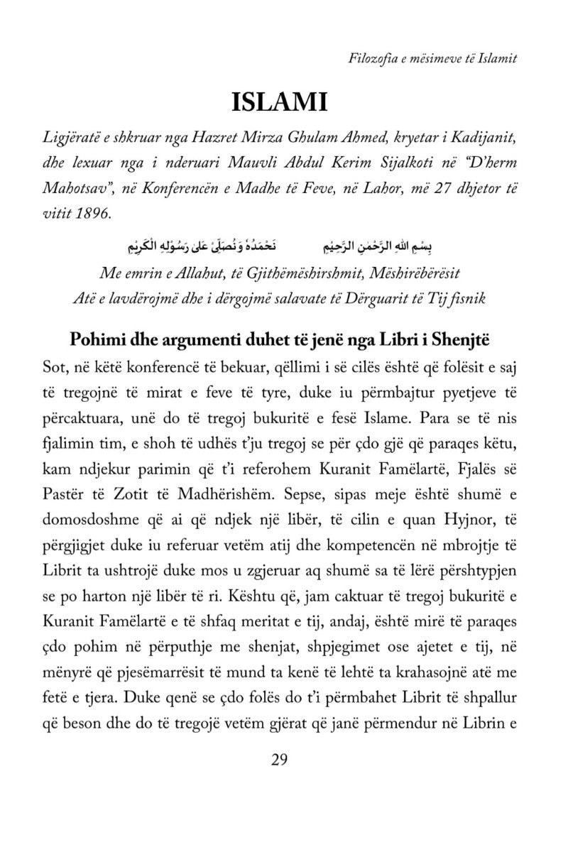Text page from a book or document in a Albanian with a number 29 at the bottom.