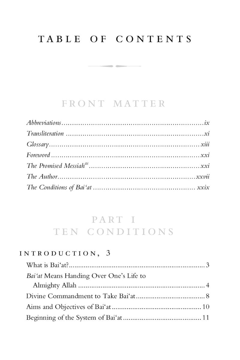 Table of contents for a book or document with black text on a white background.