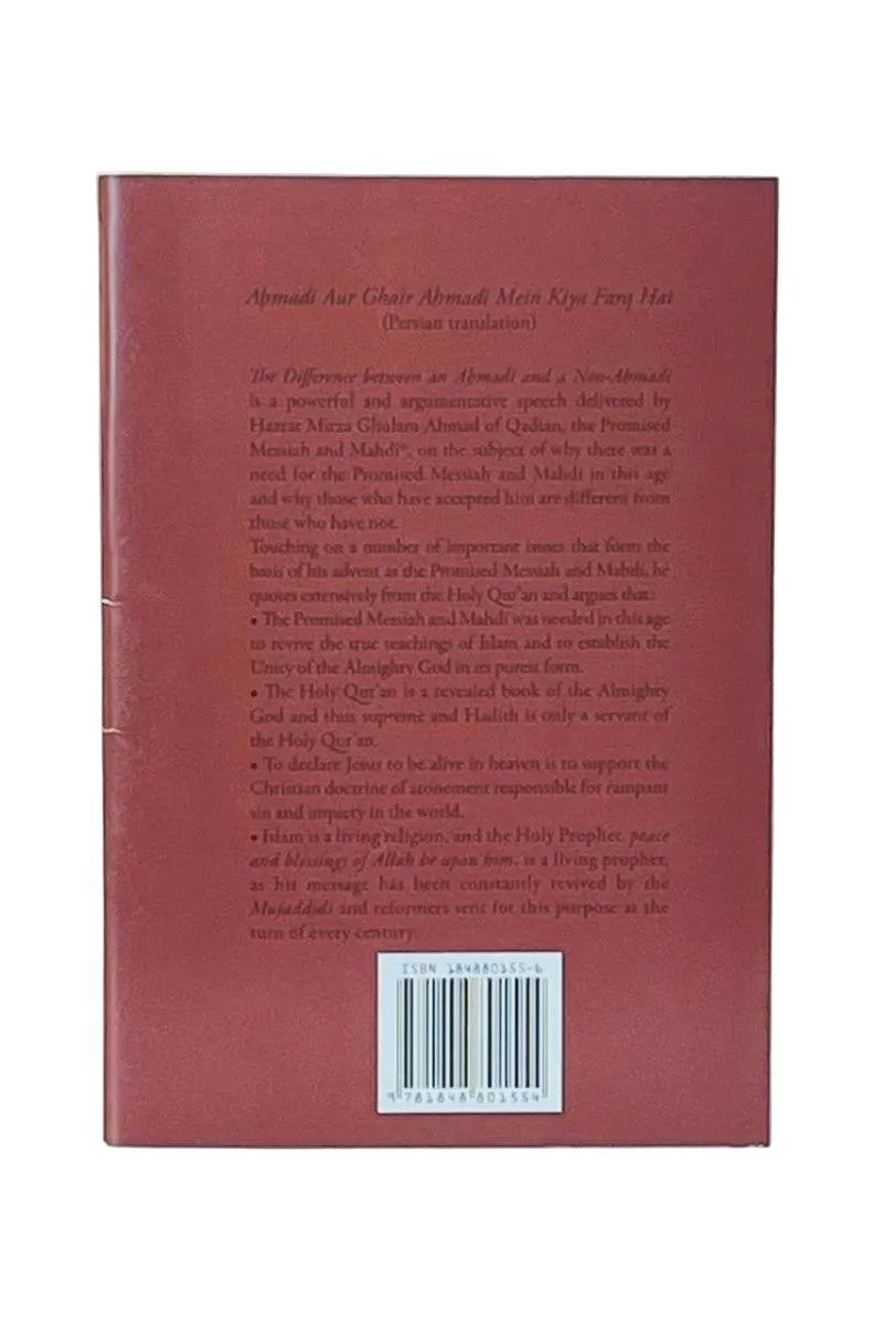 The back cover of a book with a dark red background, featuring white text and a barcode near the bottom.