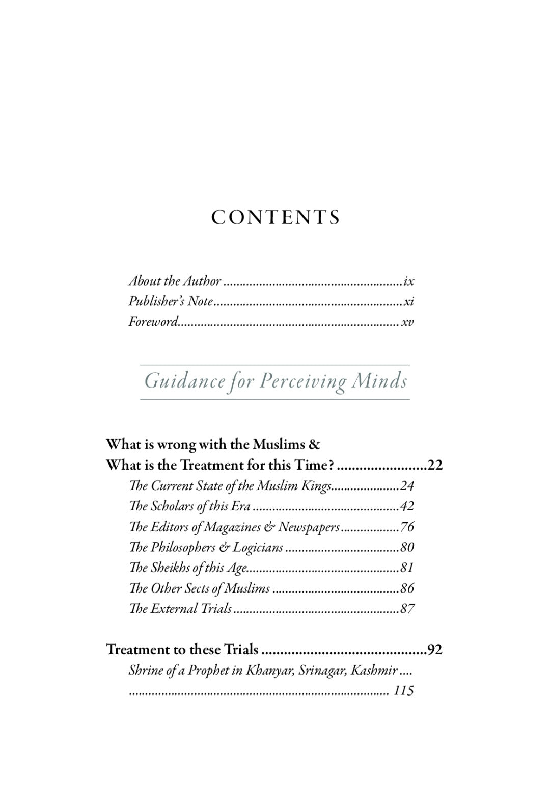 Guidance For Perceiving Minds table of contents