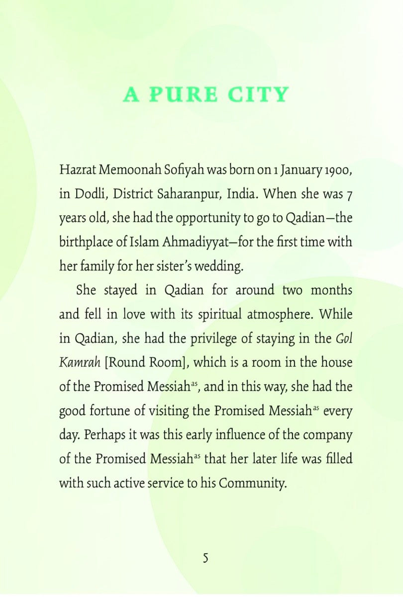 Chapter one of the book Hazrat memoonah sofiyah