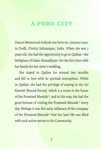 Chapter one of the book Hazrat memoonah sofiyah