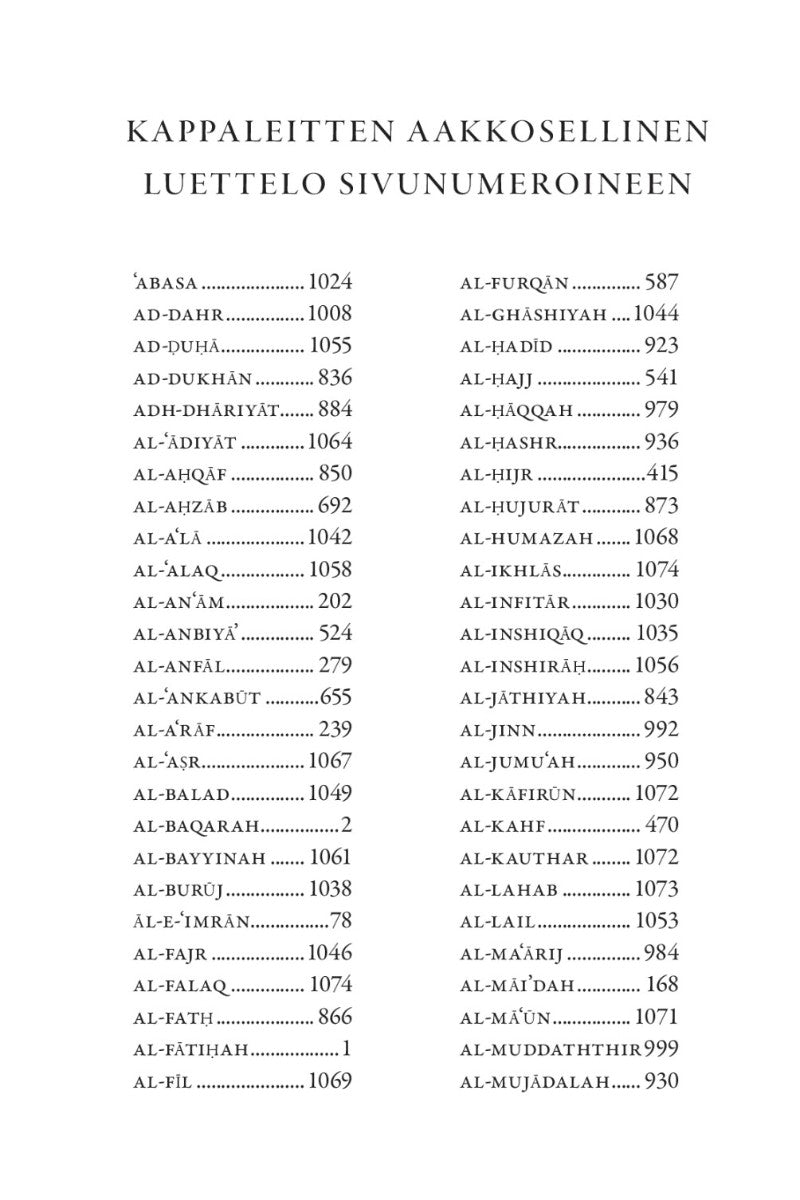 Table of contents or index page with Arabic text and page numbers on a white background