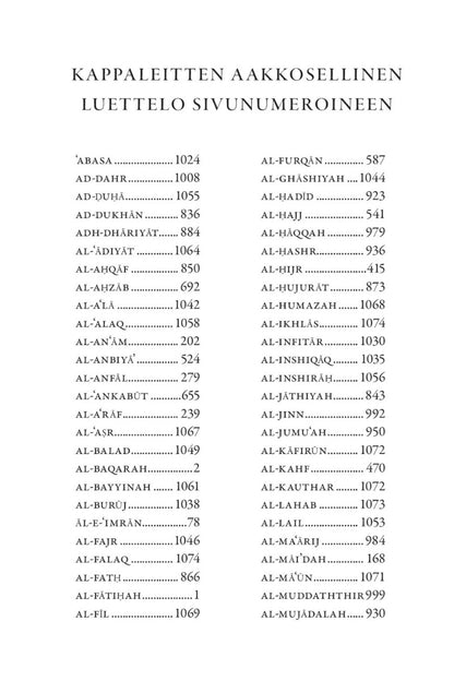 Table of contents or index page with Arabic text and page numbers on a white background