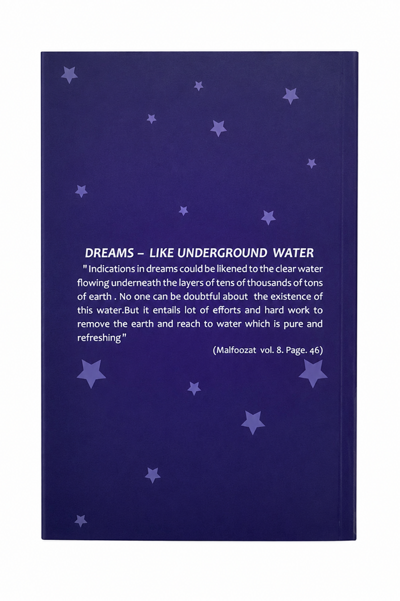 A rectangular dark blue book or printed cover shown flat against a light gray background. The cover has a deep navy-to-purple gradient, decorated with small white star illustrations and a block of white text near the lower half.
