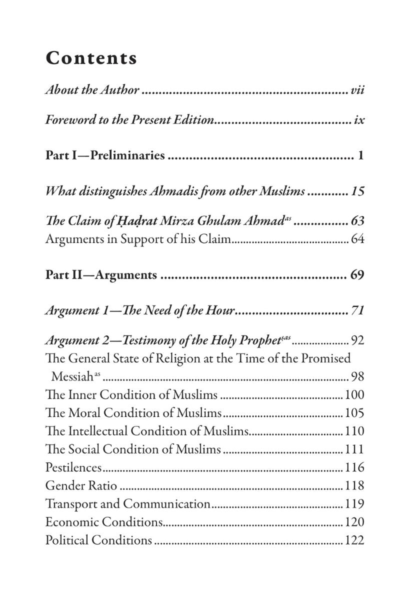 Table of contents for a book or document with chapter headings and page numbers.