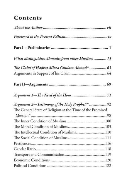 Table of contents for a book or document with chapter headings and page numbers.