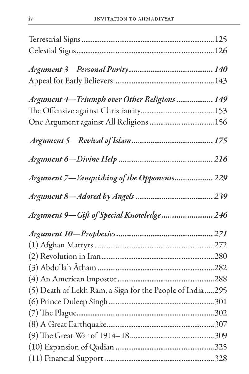 Table of contents page from the book with chapter titles and page numbers