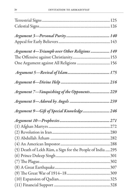 Table of contents page from the book with chapter titles and page numbers