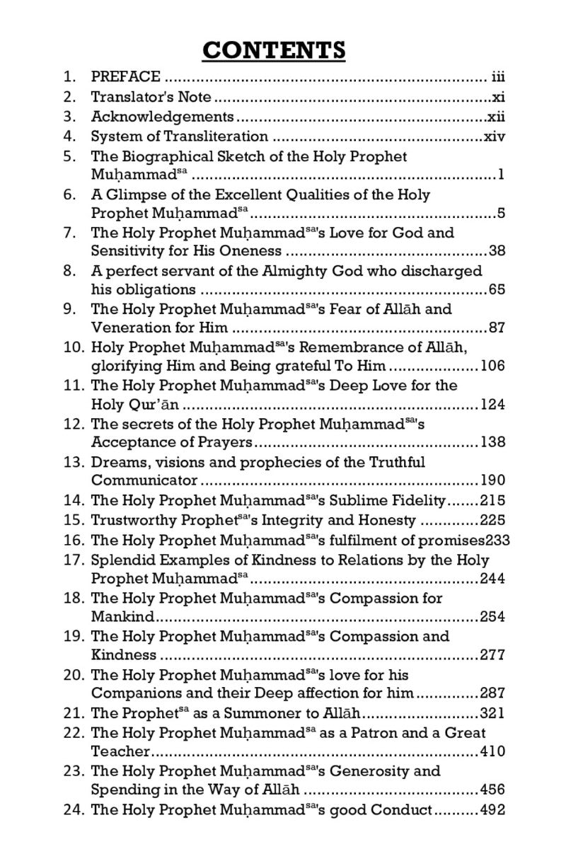 English table of contents