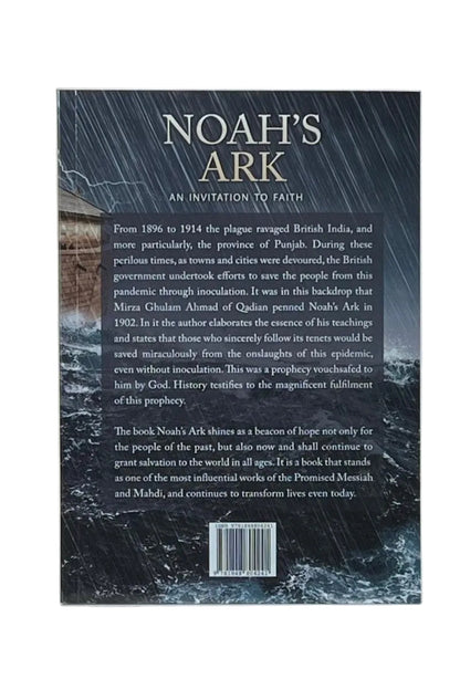 Back cover of a book titled 'Noah's Ark' with text and a barcode on a white background