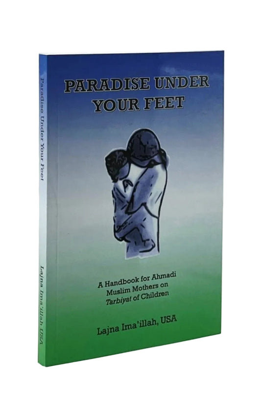 Book titled 'Paradise Under Your Feet' with a blue and green cover on a white background