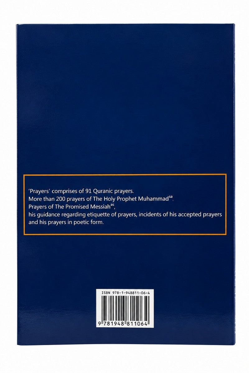 The back cover of a book, featuring a dark blue background with a white text box outlined in orange, a barcode at the bottom, and a small ISBN code at the top of the box.