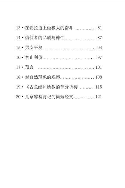 A printed page showing a table of contents with Chinese text, numbered from 13 to 20, on a plain white background.