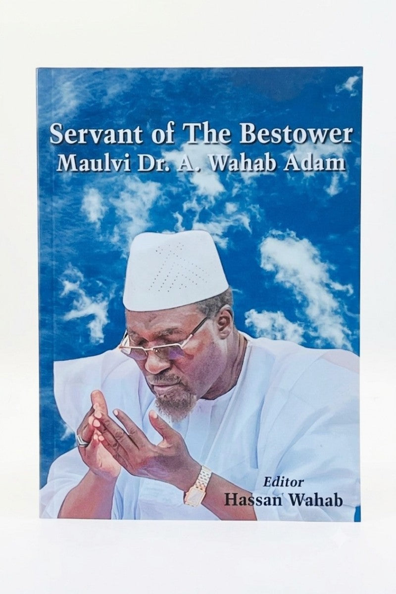 Book cover with pictures of Abdul Wahab Adam sahib with hands raised for prayers 