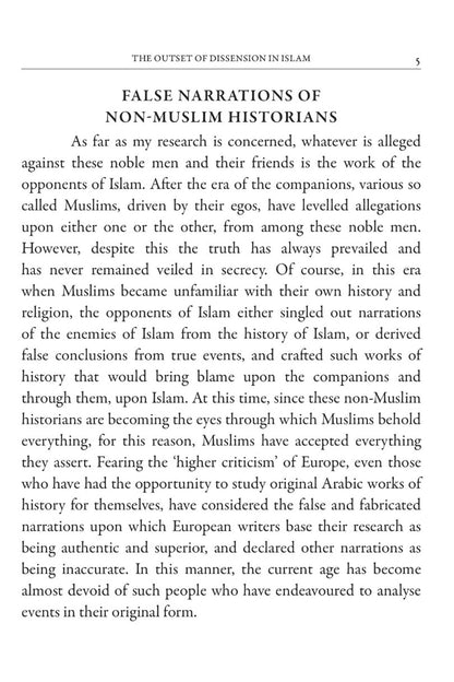Text page from a book or document titled 'False Narrations of Non-Muslim Historians' on a white background.