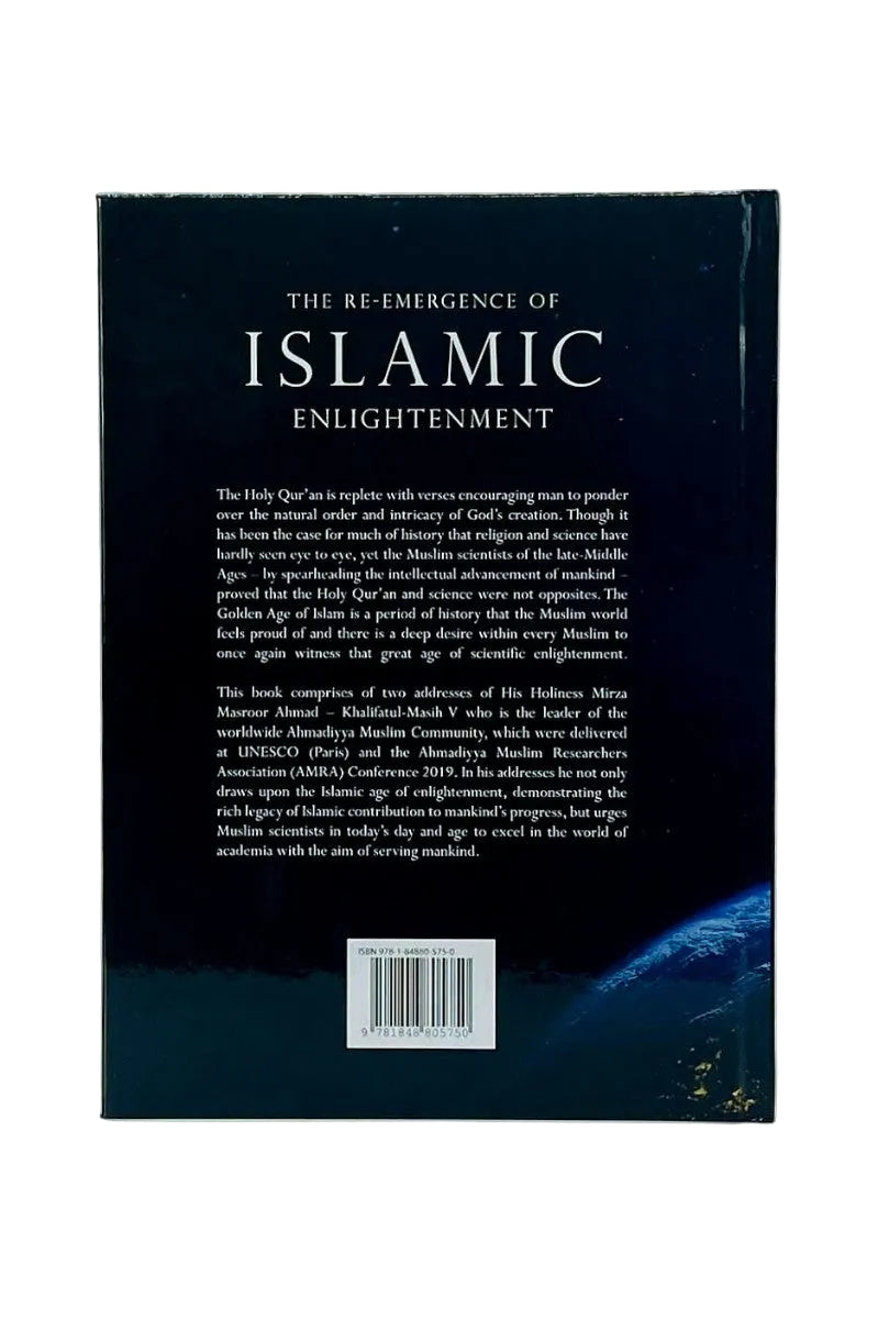 The back cover of a book titled 'The Re-emergence of Islamic Enlightenment' on a plain white background.