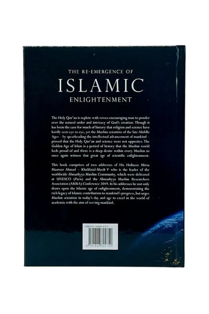 The back cover of a book titled 'The Re-emergence of Islamic Enlightenment' on a plain white background.