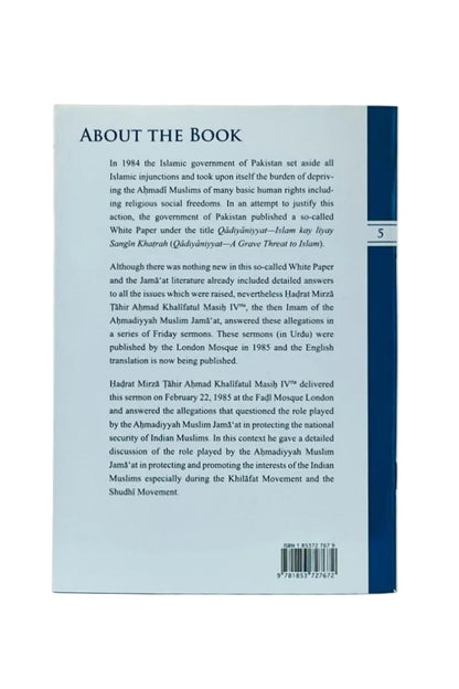 The back cover of a book shown against a white background, with the title 'ABOUT THE BOOK' at the top and a blue vertical stripe along the right edge.