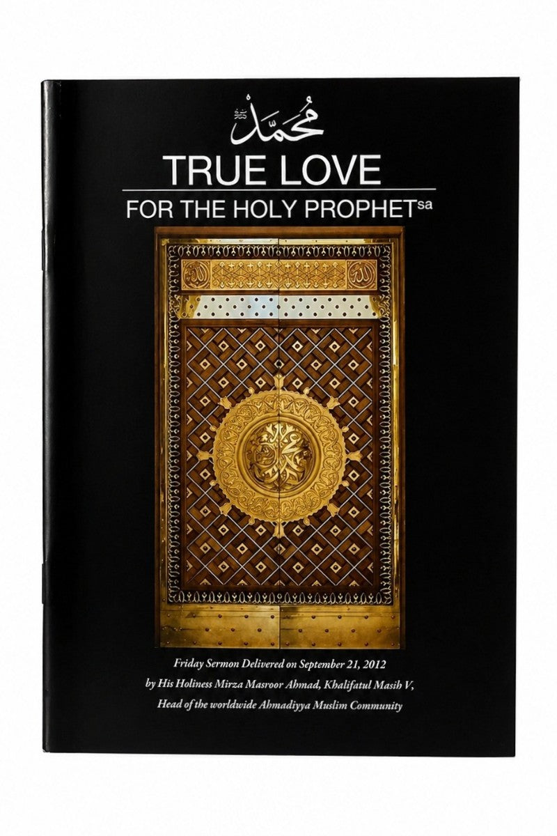 Book titled 'True Love for the Holy Prophet' with a black cover and gold design.
