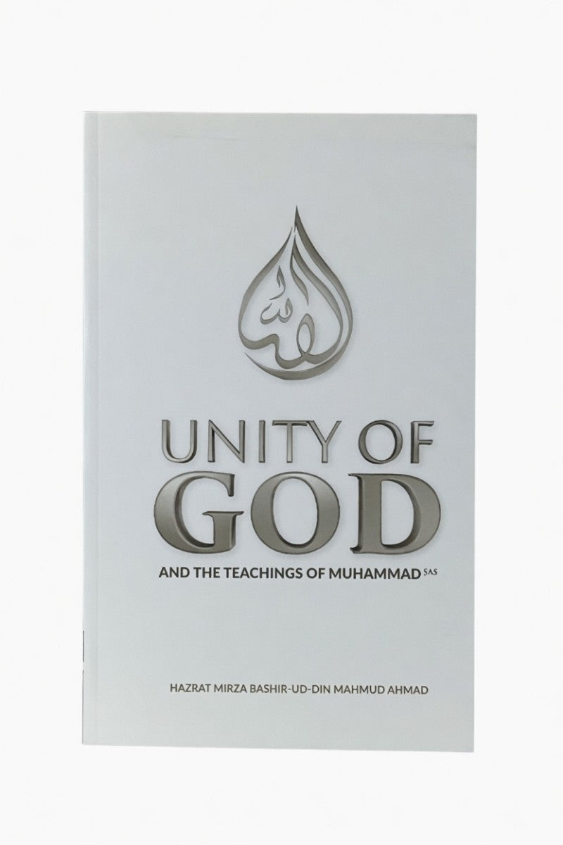 Book titled 'Unity of God and the Teachings of Muhammad' on a white background