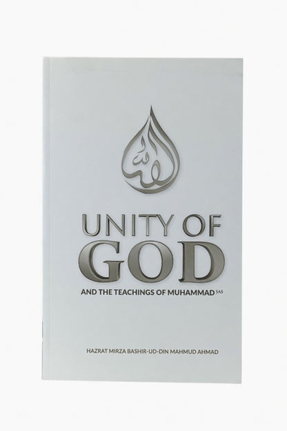 Book titled 'Unity of God and the Teachings of Muhammad' on a white background