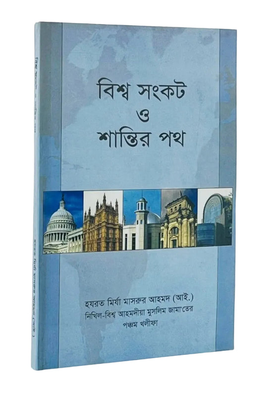 A book titled 'ल्य से ने बाधा' in Bengali, featuring a light blue cover with a central architectural collage and black text, photographed on a white background.