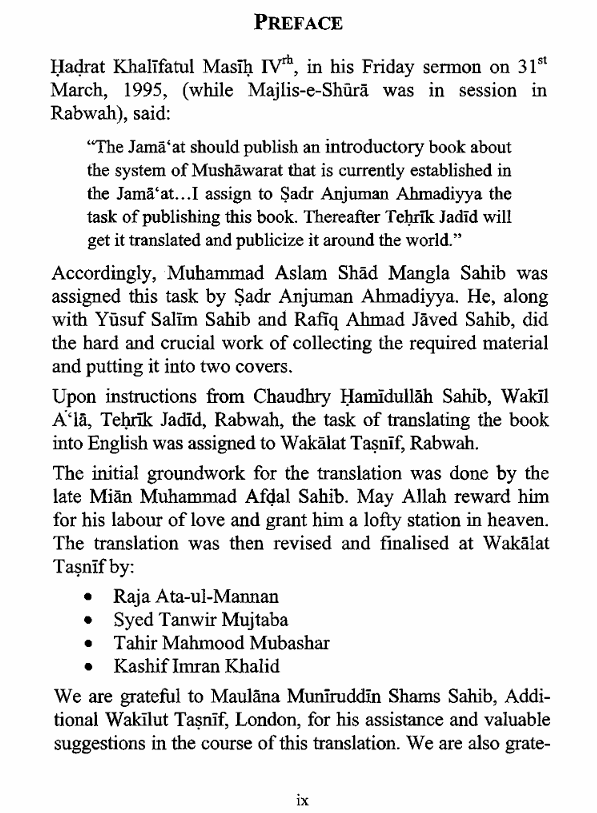 System of Mushawarat in Jamaat e Ahmadiyya
