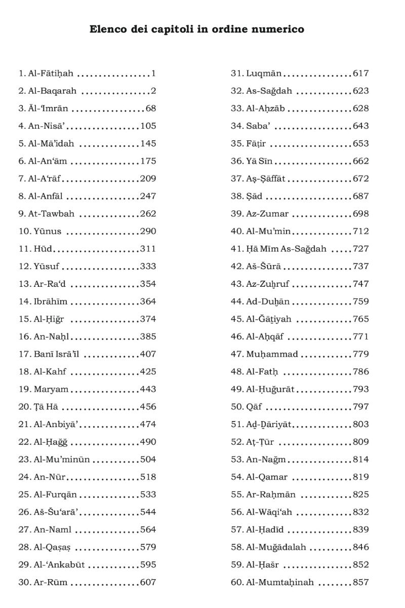 List of chapters or sections with Arabic text and page numbers