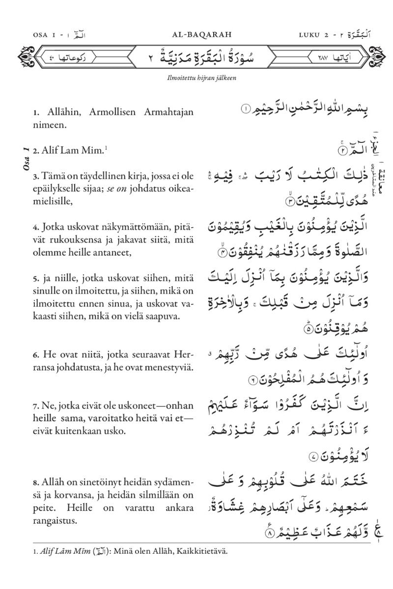 Holy Quran with Finnish Translation (Pyhän Koraanin suomenkielinen käännös)