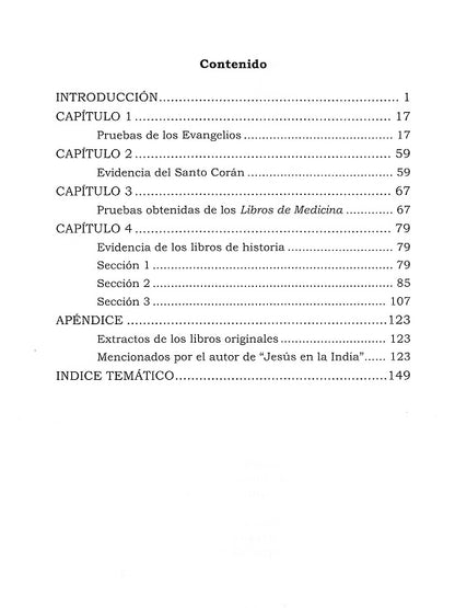 Table of contents in Spanish 