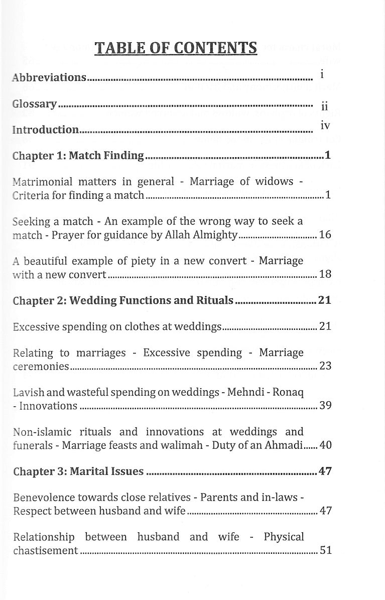 Black english text on white pages showing tanle of  contents of the book